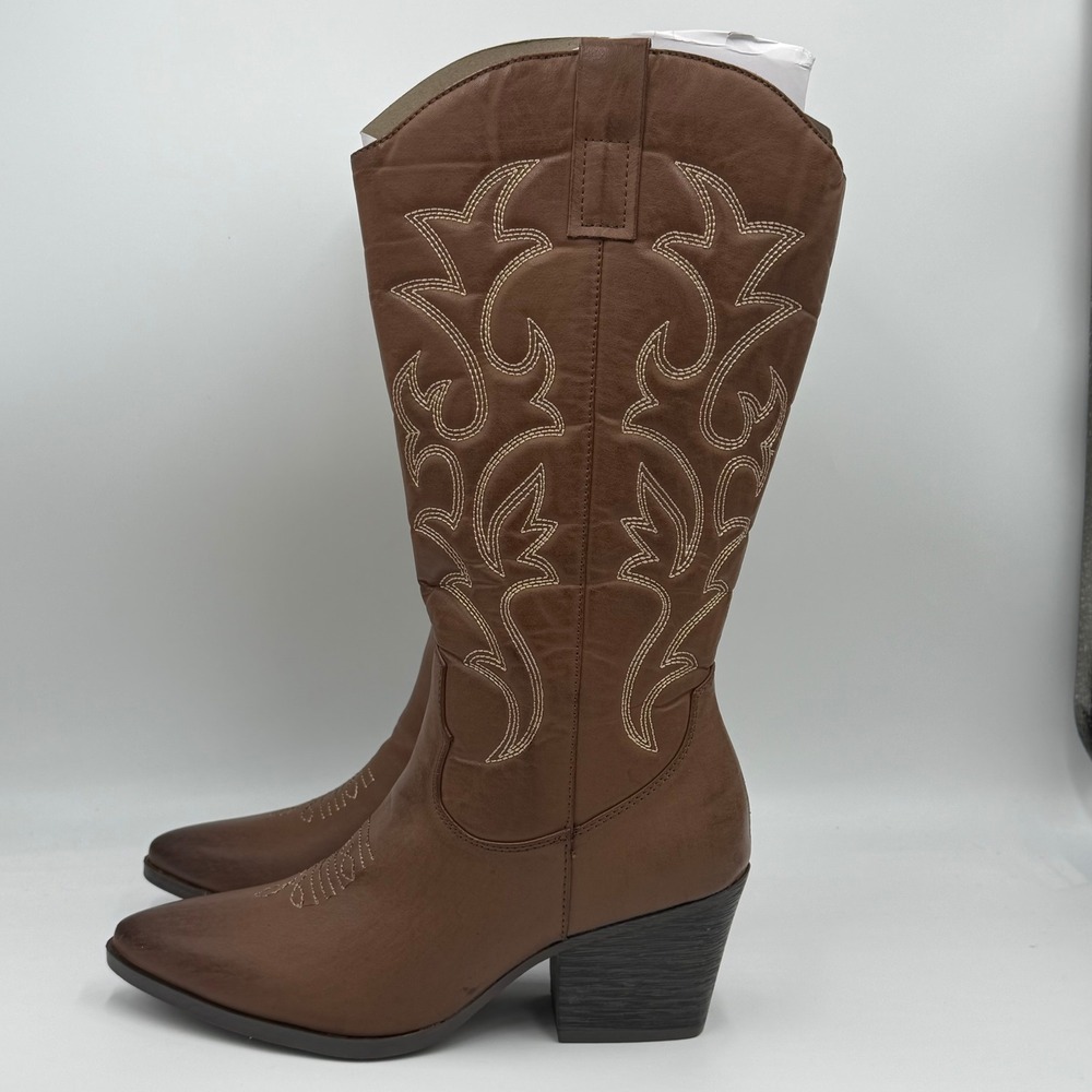NEW Pop Barry Brown Distressed Western Cowboy Boots Womens 6.5 M Pointed Toe Zip - Picture 2 of 9